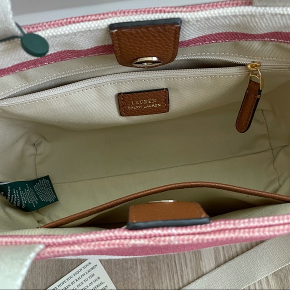 Lauren Ralph Lauren Small Striped Canvas Bag Pink - Picture 5 of 11